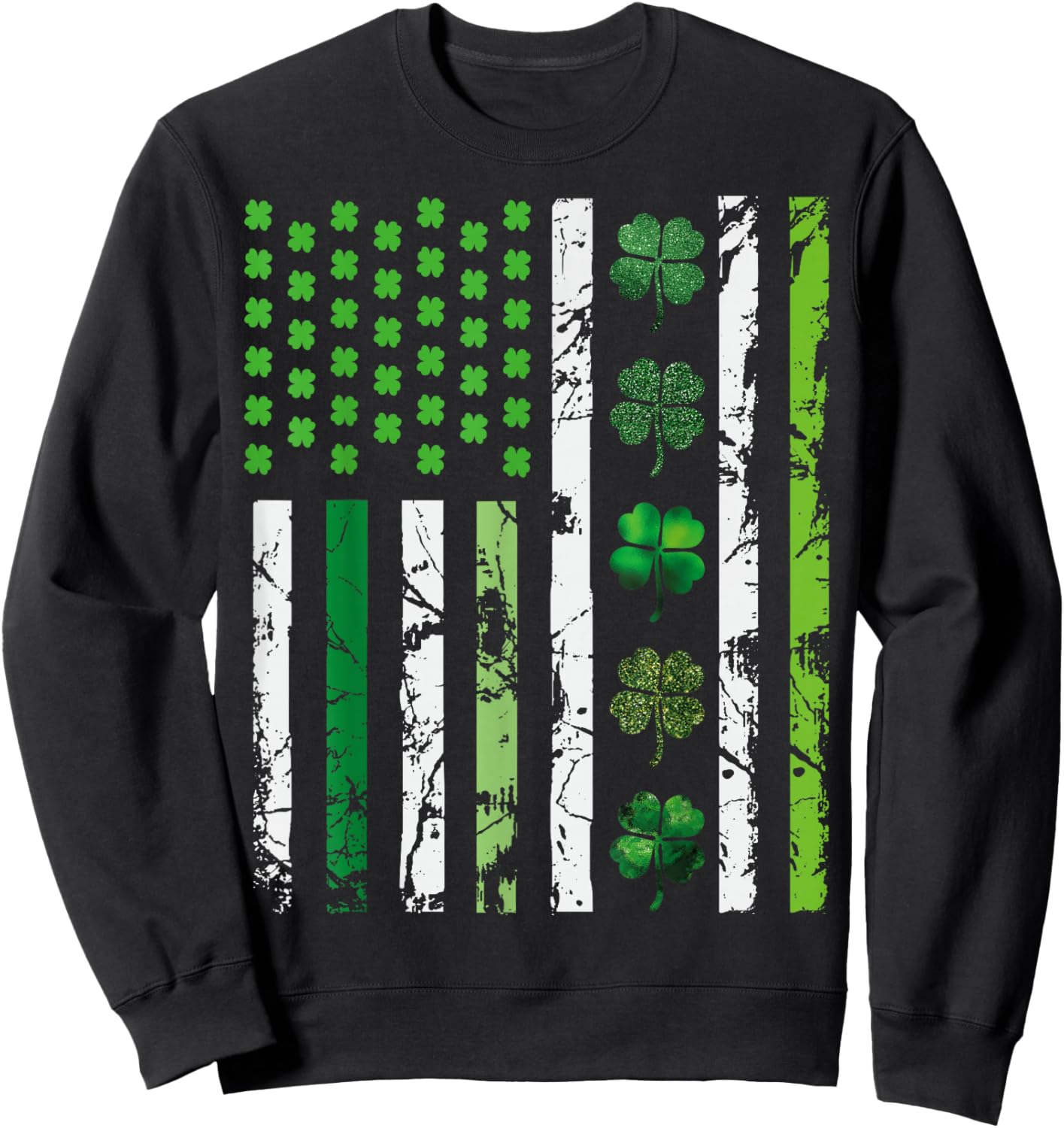 US American Flag Shamrocks St Patricks Day Vintage Sweatshirt - Sweatshirt | Black
