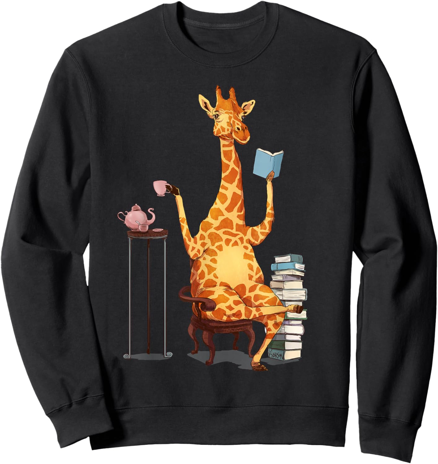 Kawaii Cute Giraffes, Books and Tea Women's Sweatshirt - Sweatshirt | Black