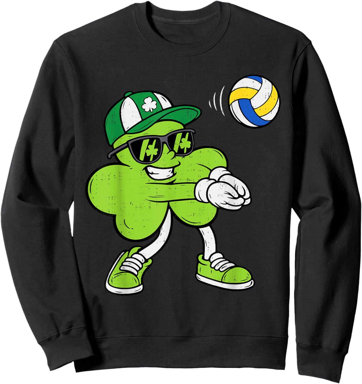 Volleyball Saint Patricks Day Boys Kids Sport Green Shamrock Sweatshirt - Sweatshirt | Black