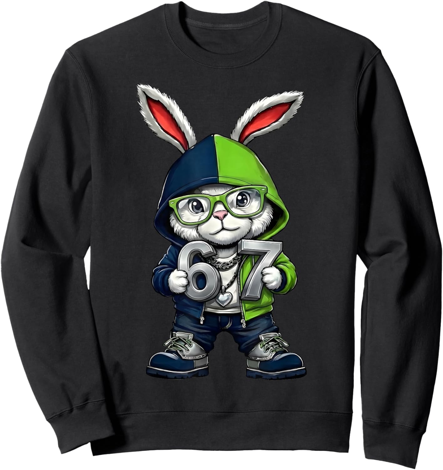 67 Bunny Ears Six Seven Easter Bunny Meme Men Boys Kids Sweatshirt - Sweatshirt | Black