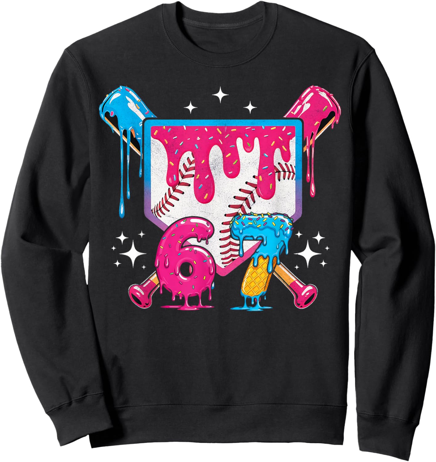 67 Six Seven Ice Cream Drip Baseball Boys Youth Sweatshirt - Sweatshirt | Black
