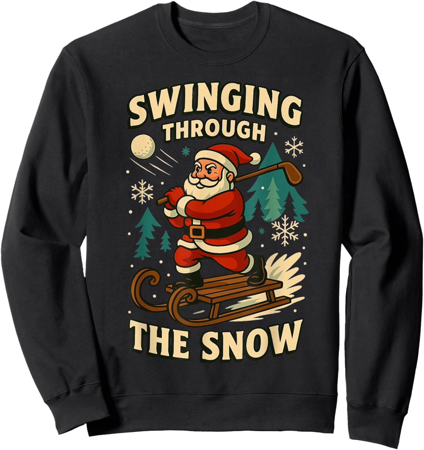 Funny Santa Golfing Christmas Golfer Golf Xmas Men Boys Kids Sweatshirt - Sweatshirt | Black