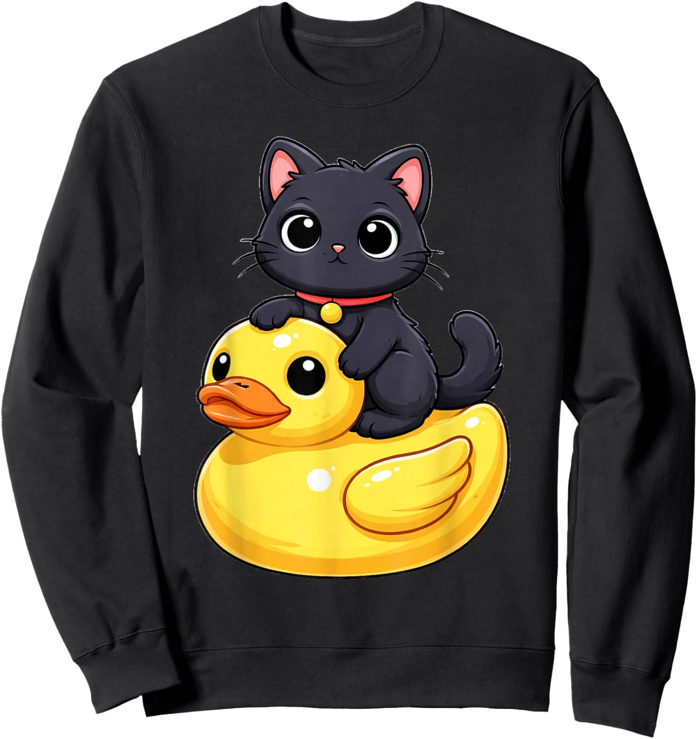 Cute Black Cat Rubber Duck Sweatshirt - Sweatshirt | Black