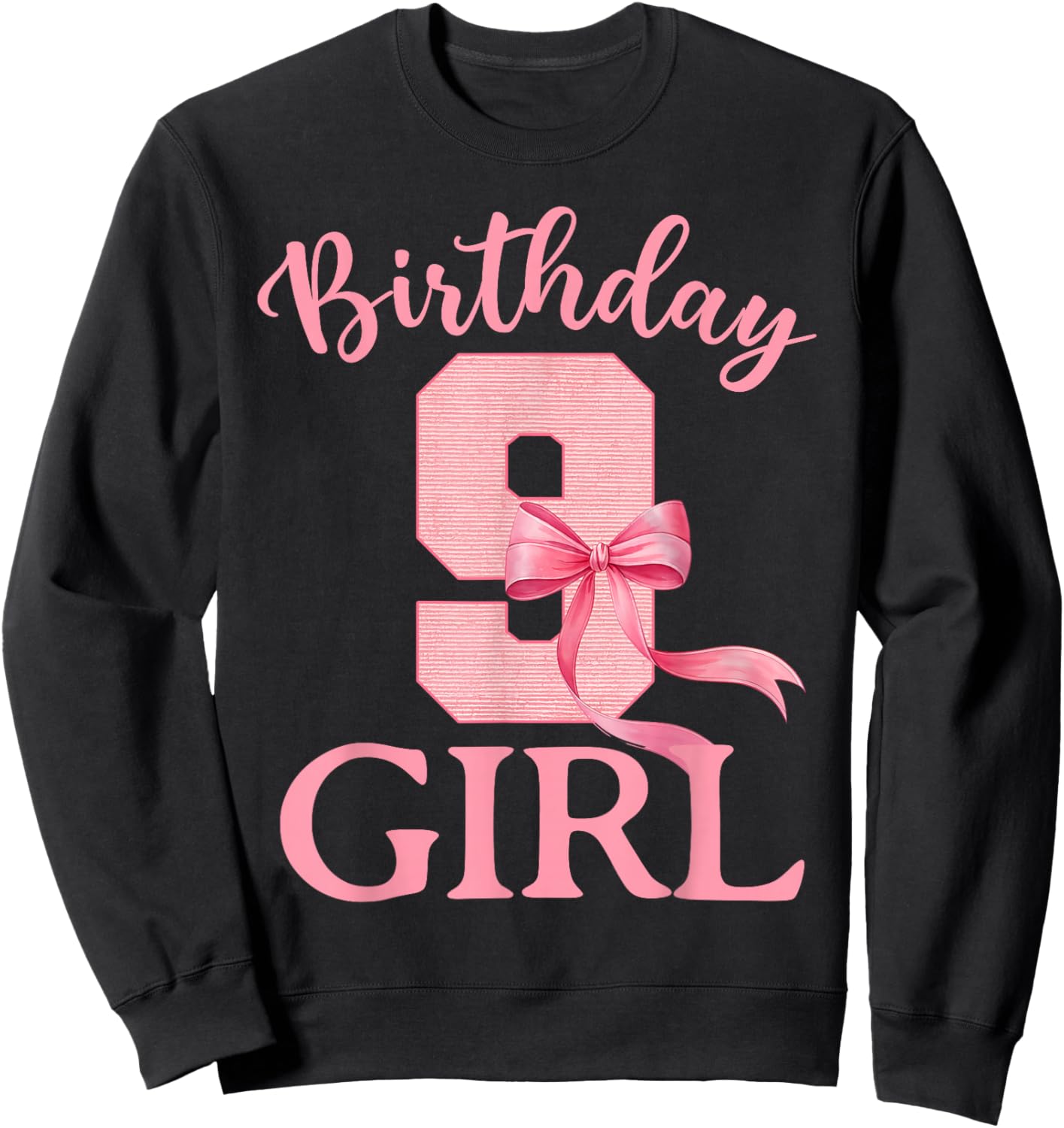9th Birthday Girl Coquette Bow Themed 9 Year Old Girls Kids Sweatshirt - Sweatshirt | Black