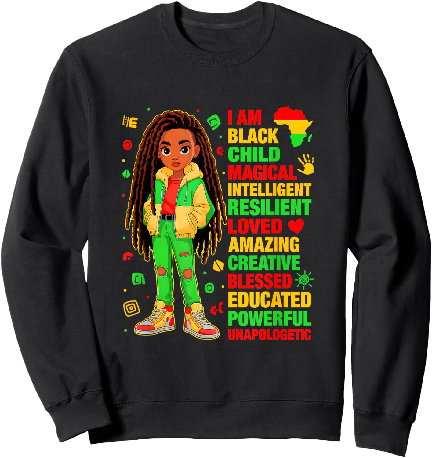 I Am Black Child History Month African American Kids Girls Sweatshirt - Sweatshirt | Black