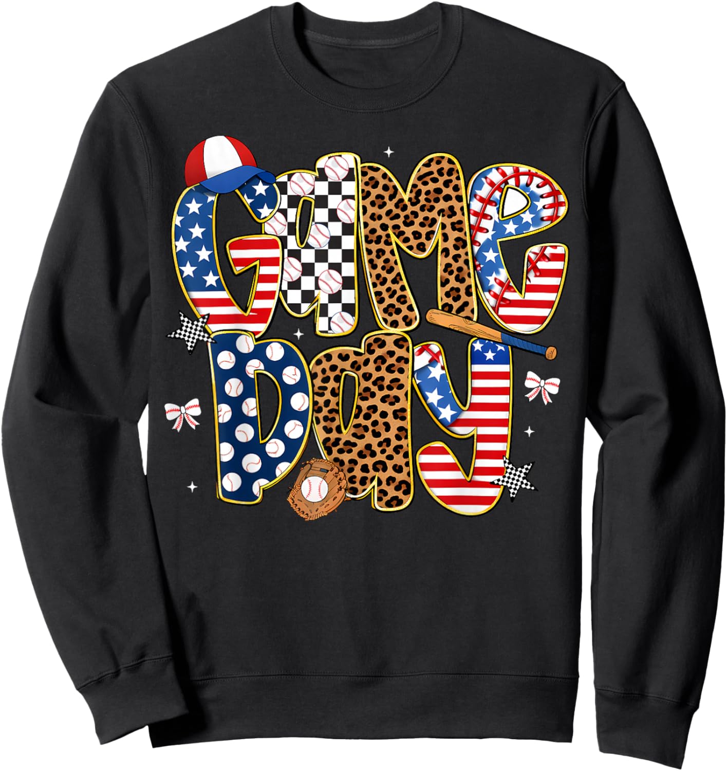 Checkered Leopard Game Day Baseball Men Women Kids Sweatshirt - Sweatshirt | Black