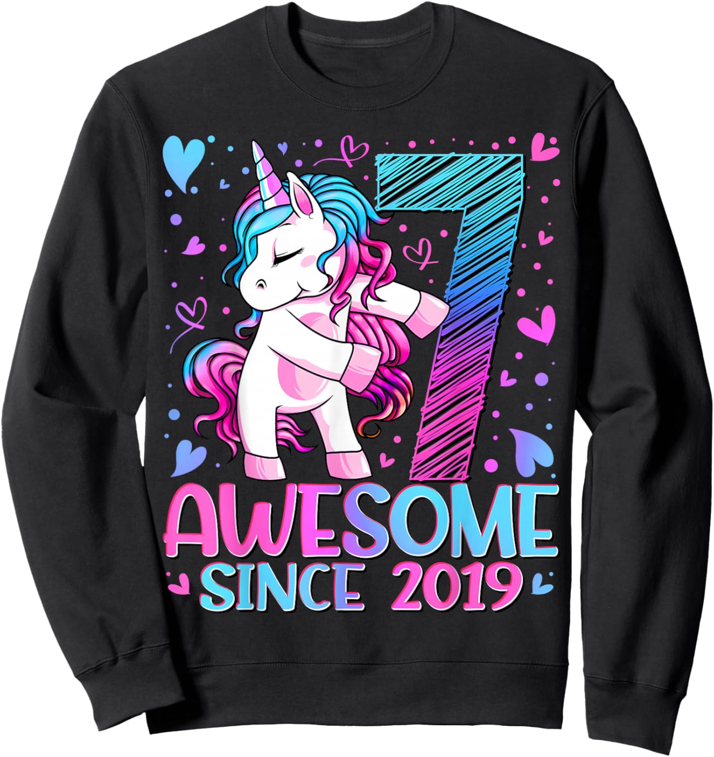 7th Birthday Shirt Girl 7 Year Old Gifts 7 Birthday Girl Sweatshirt - Sweatshirt | Black