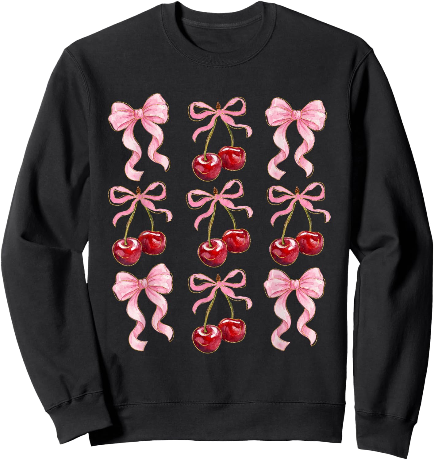 Coquette Bow Cherries Fruits Cherry Lover Women Teens Girls Sweatshirt - Sweatshirt | Black