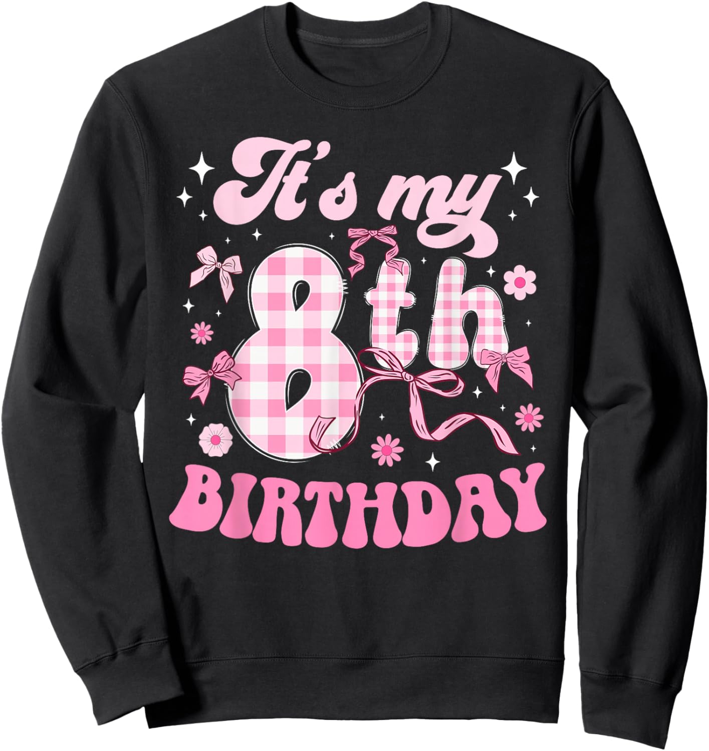 8th Coquette Birthday Party Eight Year Old Bow Sweatshirt - Sweatshirt | Black