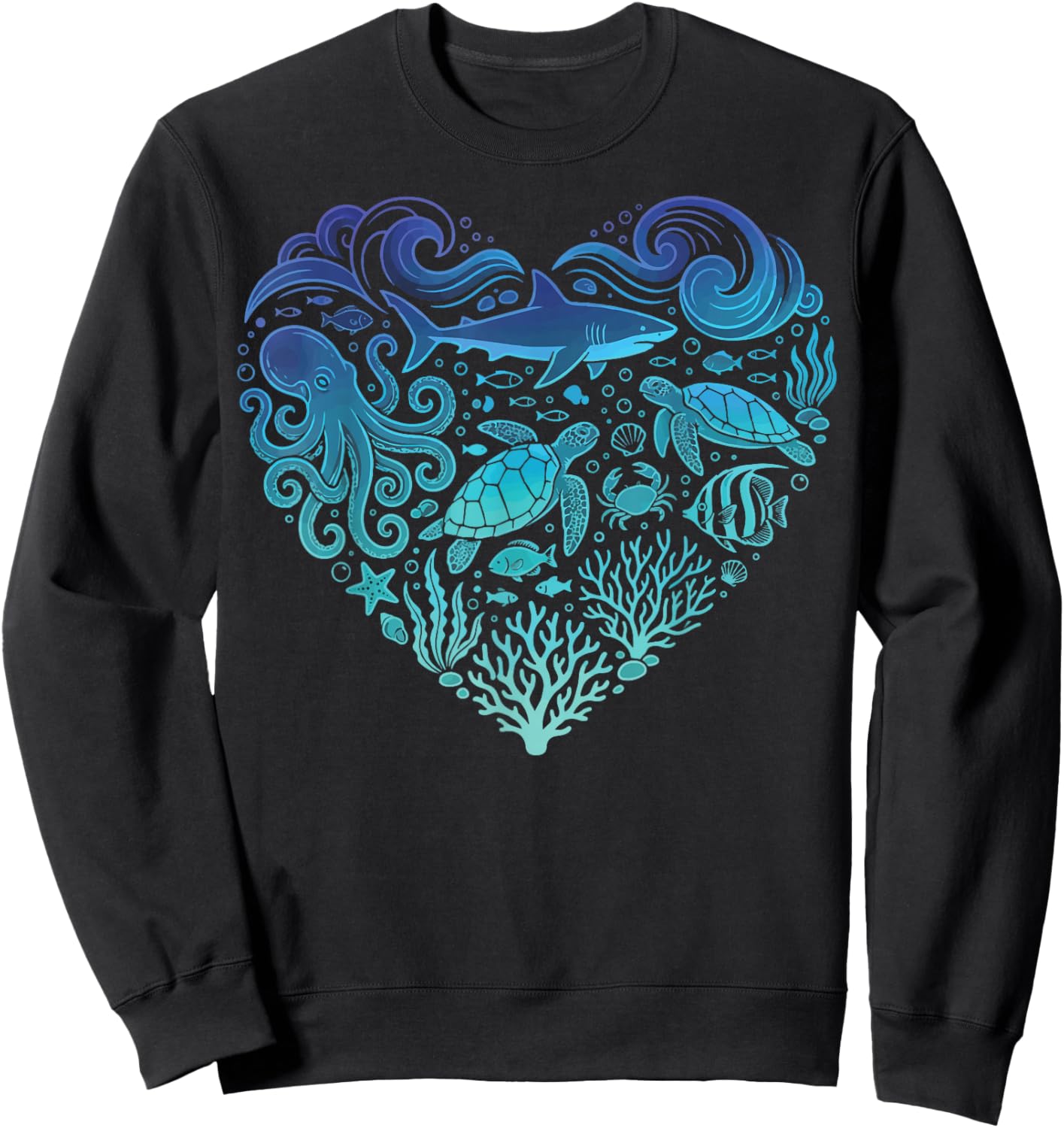 Underwater Sea Animals Heart Shark Fisher Sweatshirt - Sweatshirt | Black