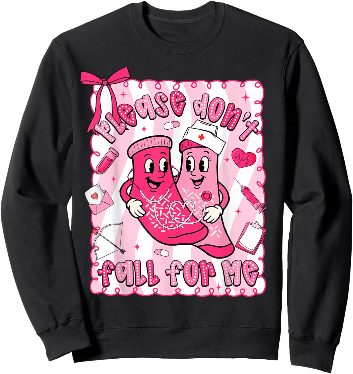 Preppy Valentine Please Don't Fall for Me RN CNA Nurse Women Sweatshirt - Sweatshirt | Black