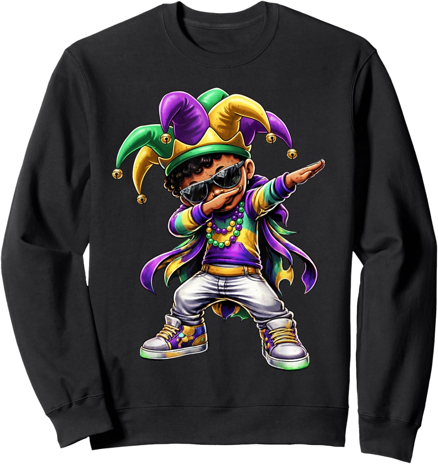 Boys Mardi Gras Dabbing Boy Black Jester Beads Toddler Kids Sweatshirt - Sweatshirt | Black
