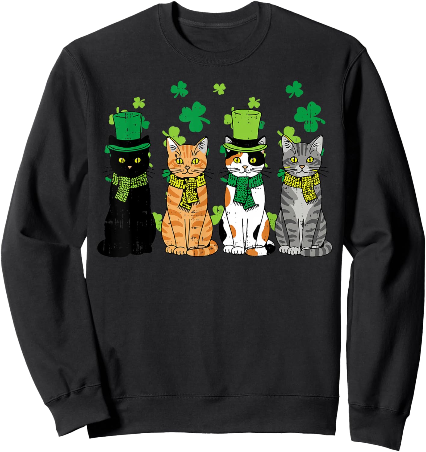 St Patricks Day Cats Irish Kitten Saint Paddy Men Women Kids Sweatshirt - Sweatshirt | Black