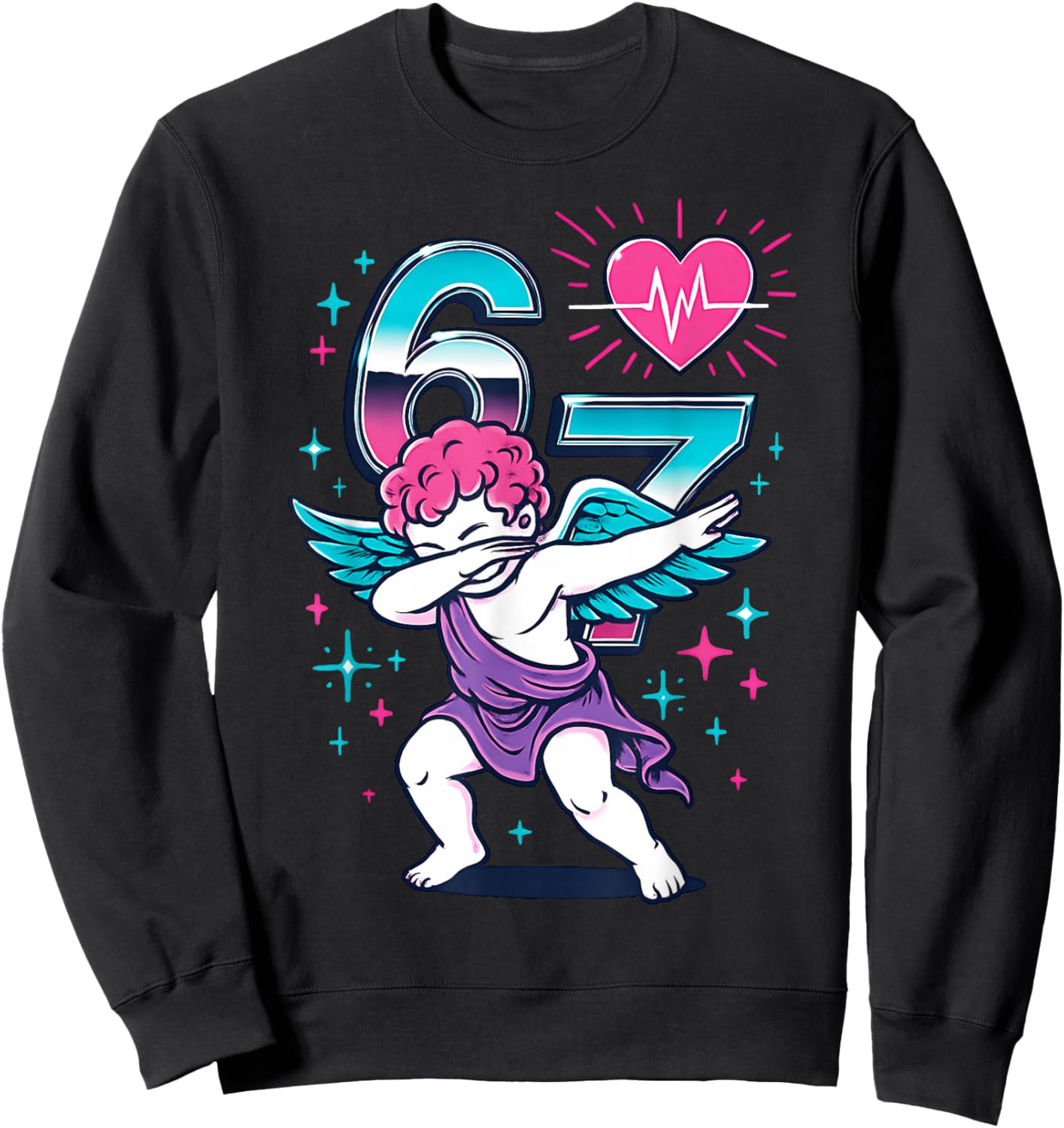 Valentines Day Dabbing Angel 67 Vday Cupid Funny Dancing Sweatshirt - Sweatshirt | Black