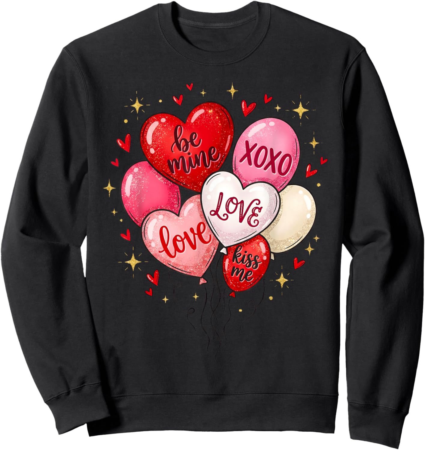 Valentine Balloon Heart Kiss Me XOXO Girl Women Kid Sweatshirt - Sweatshirt | Black
