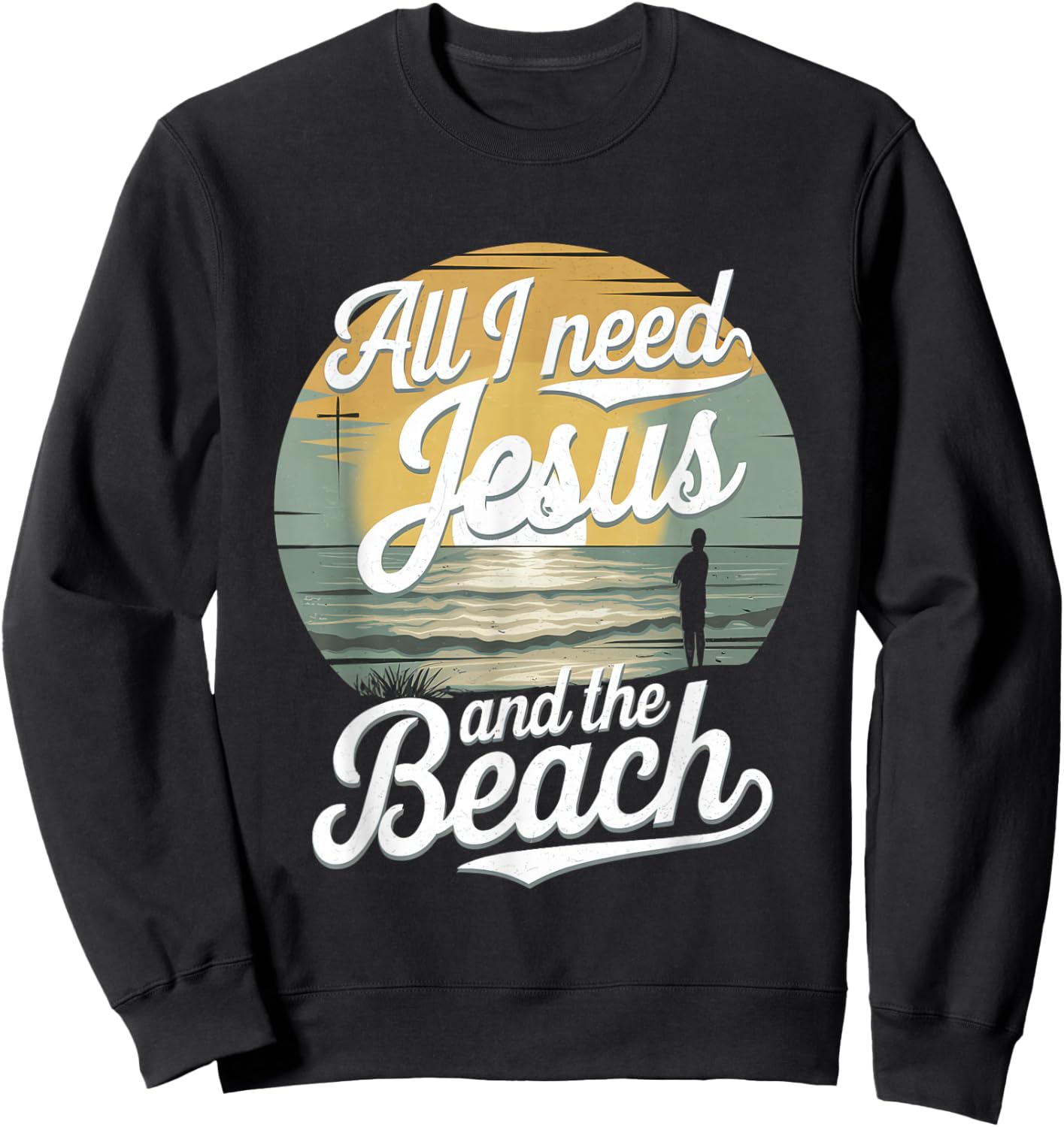All I Need Jesus and The Beach Funny Christian Sun Vacation Sweatshirt - Sweatshirt | Black