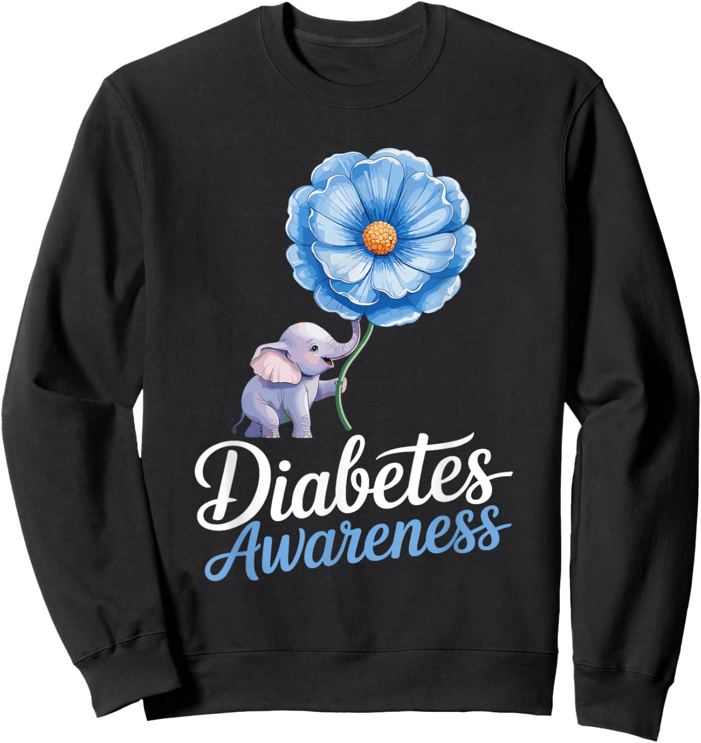 Elephants Sunflower Diabetes Awareness Day Sweatshirt - Sweatshirt | Black