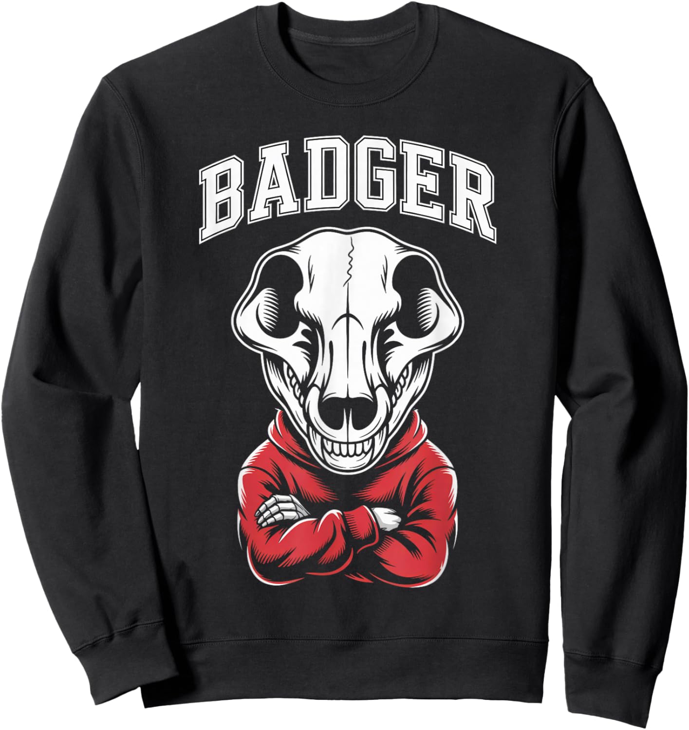 Cool Badgers Skull, Fun Animal Graphic Sweatshirt - Sweatshirt | Black