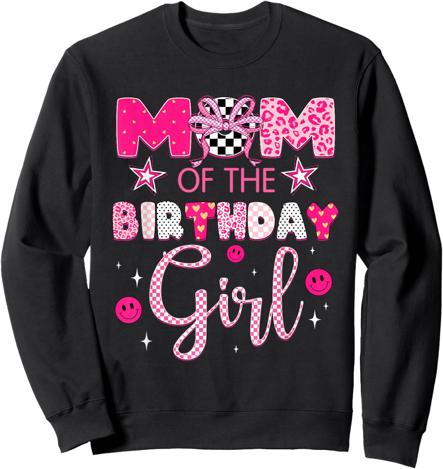 Mom of The Birthday Girl Matching Pink Coquette Bow Birthday Sweatshirt - Sweatshirt | Black