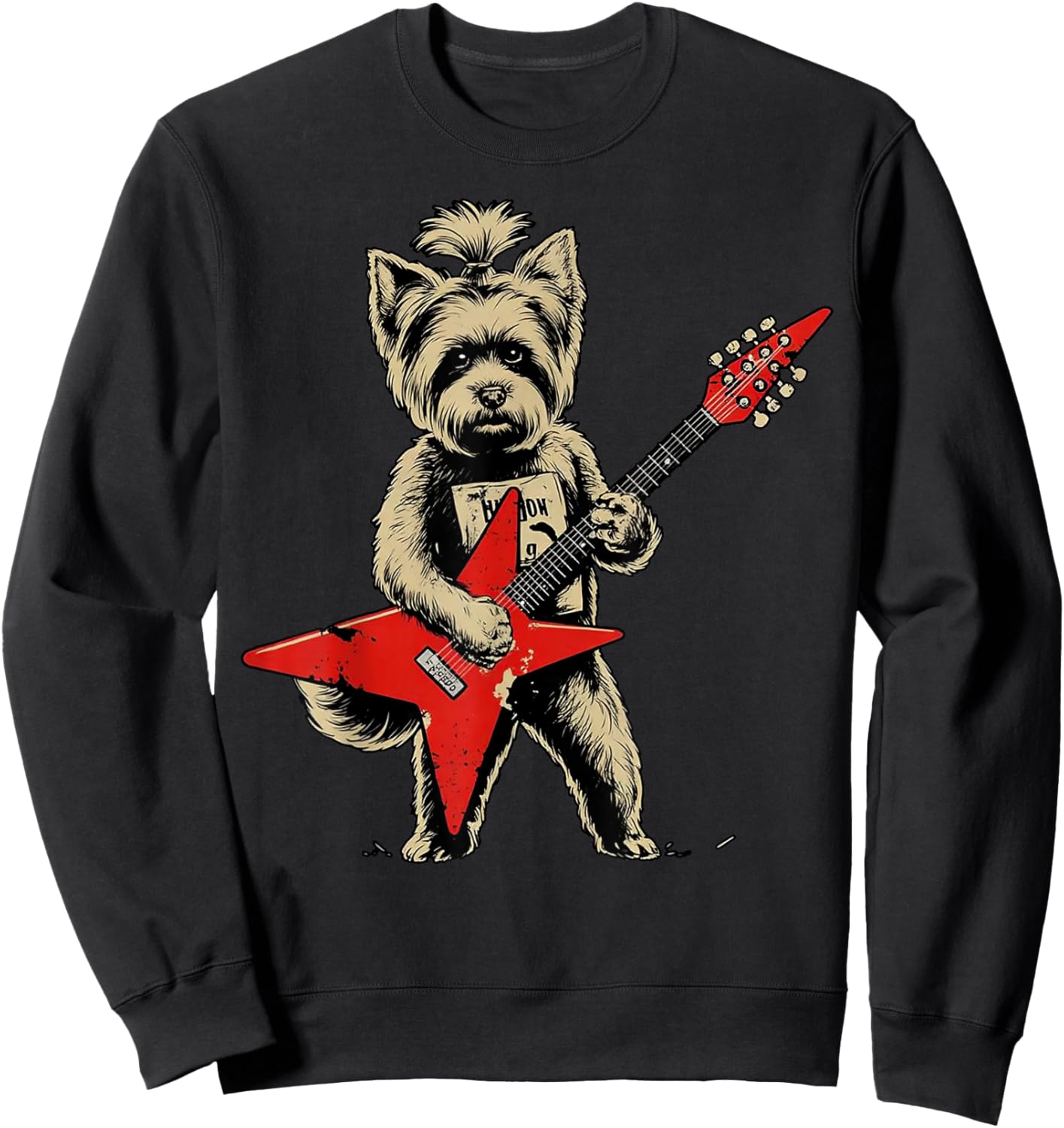 Terrier Rock Dog Dog Playing Guitar Vintage Music Art Sweatshirt - Sweatshirt | Black