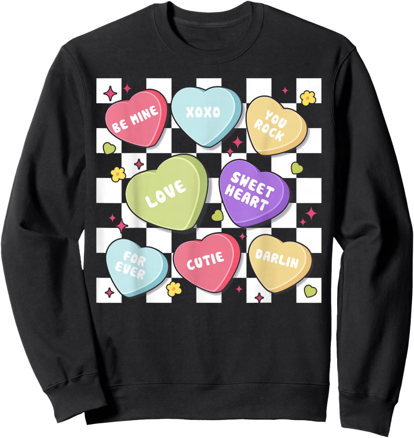 Valentines Day Hearts Candy Be Mine Valentine Checkered Sweatshirt - Sweatshirt | Black