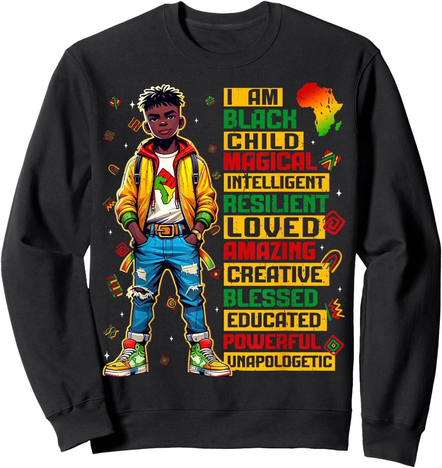 I Am The Strong African Boy Black History Month Boys Kids Sweatshirt - Sweatshirt | Black