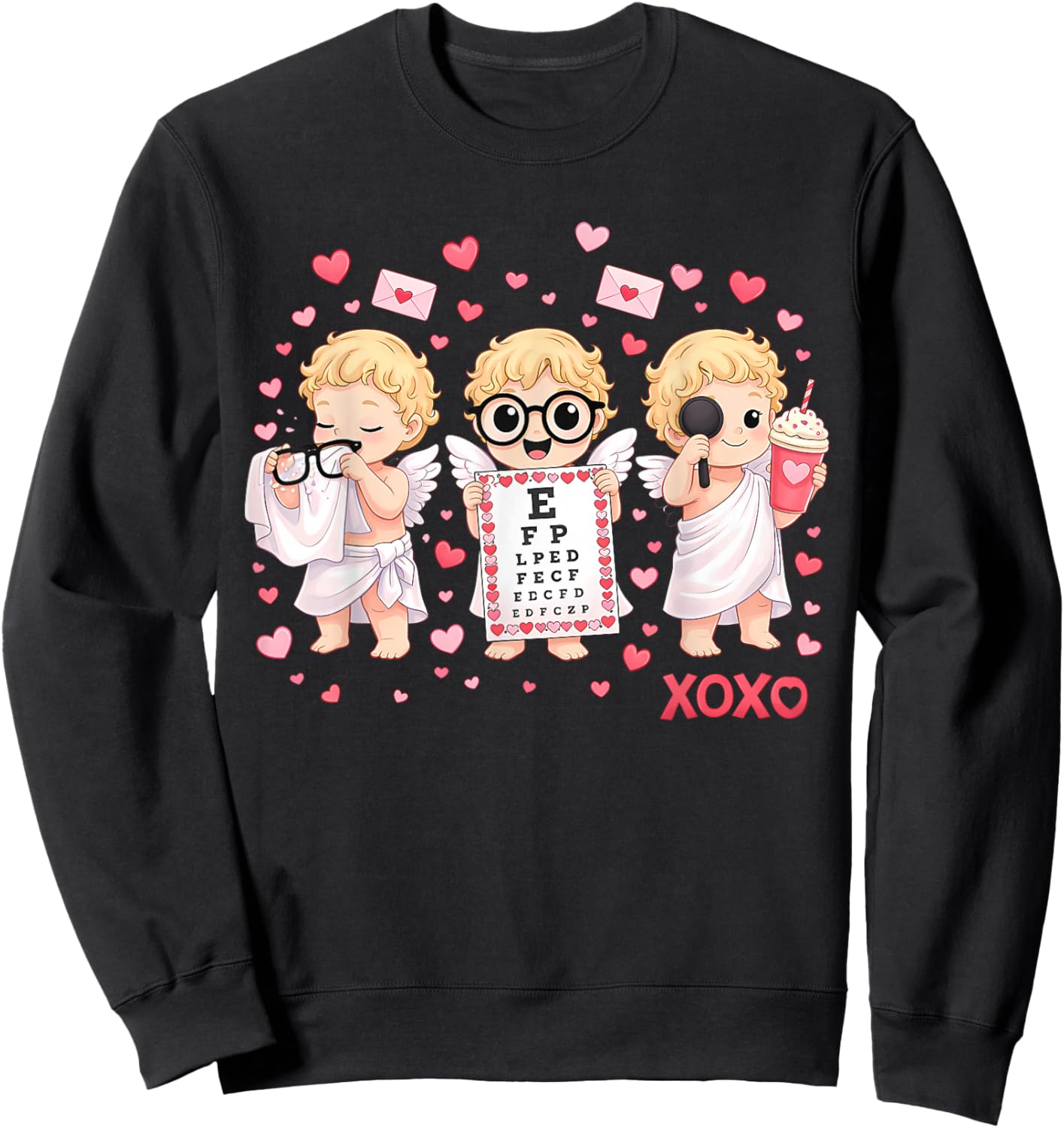 XOXO Cupid Vision Squad Optometrist Valentines Day Eye Dr Sweatshirt - Sweatshirt | Black