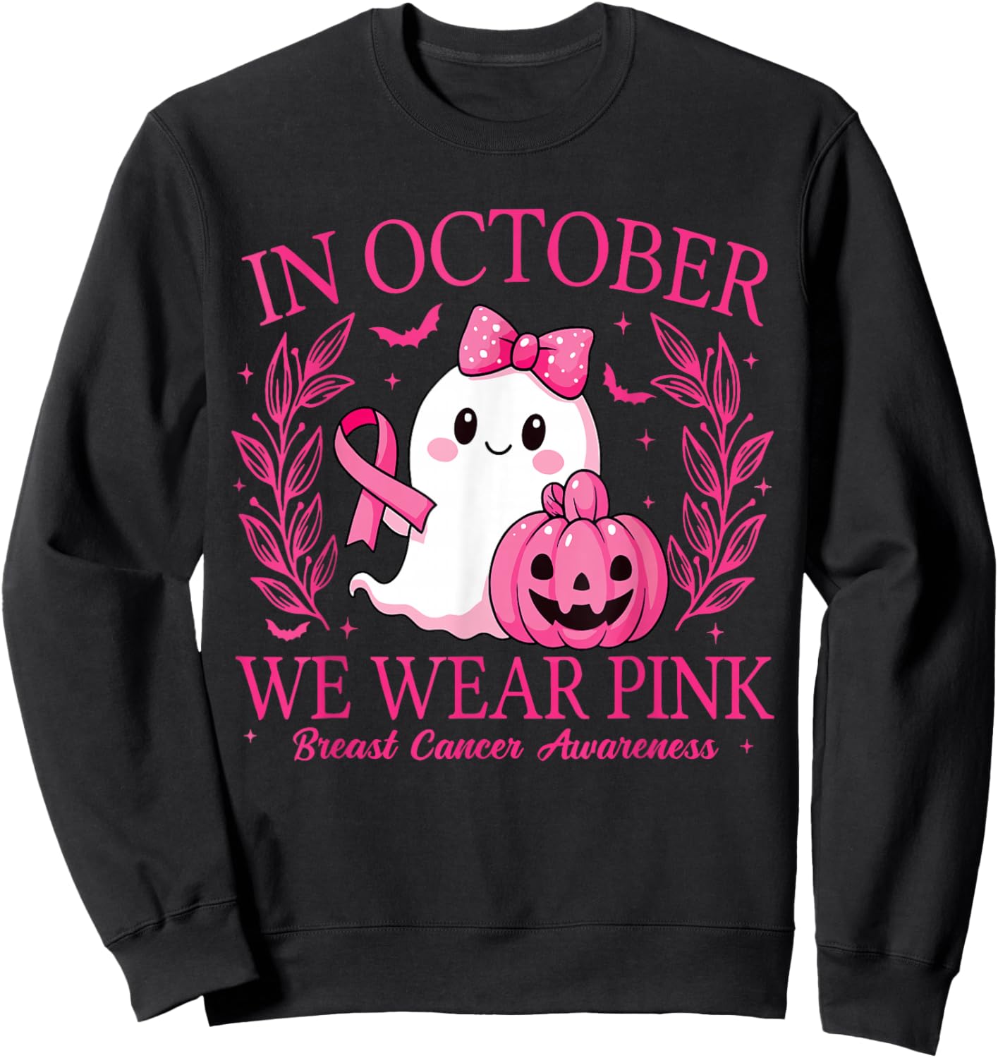 in October We Wear Pink Breast Cancer Awareness Halloween Sweatshirt - Sweatshirt | Black