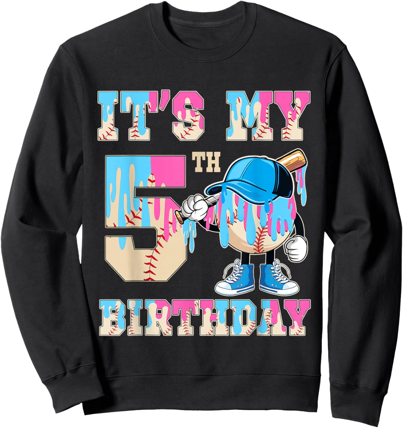 It's My 5th Birthday Baseball Ice Cream Drip Theme Sweatshirt - Sweatshirt | Black