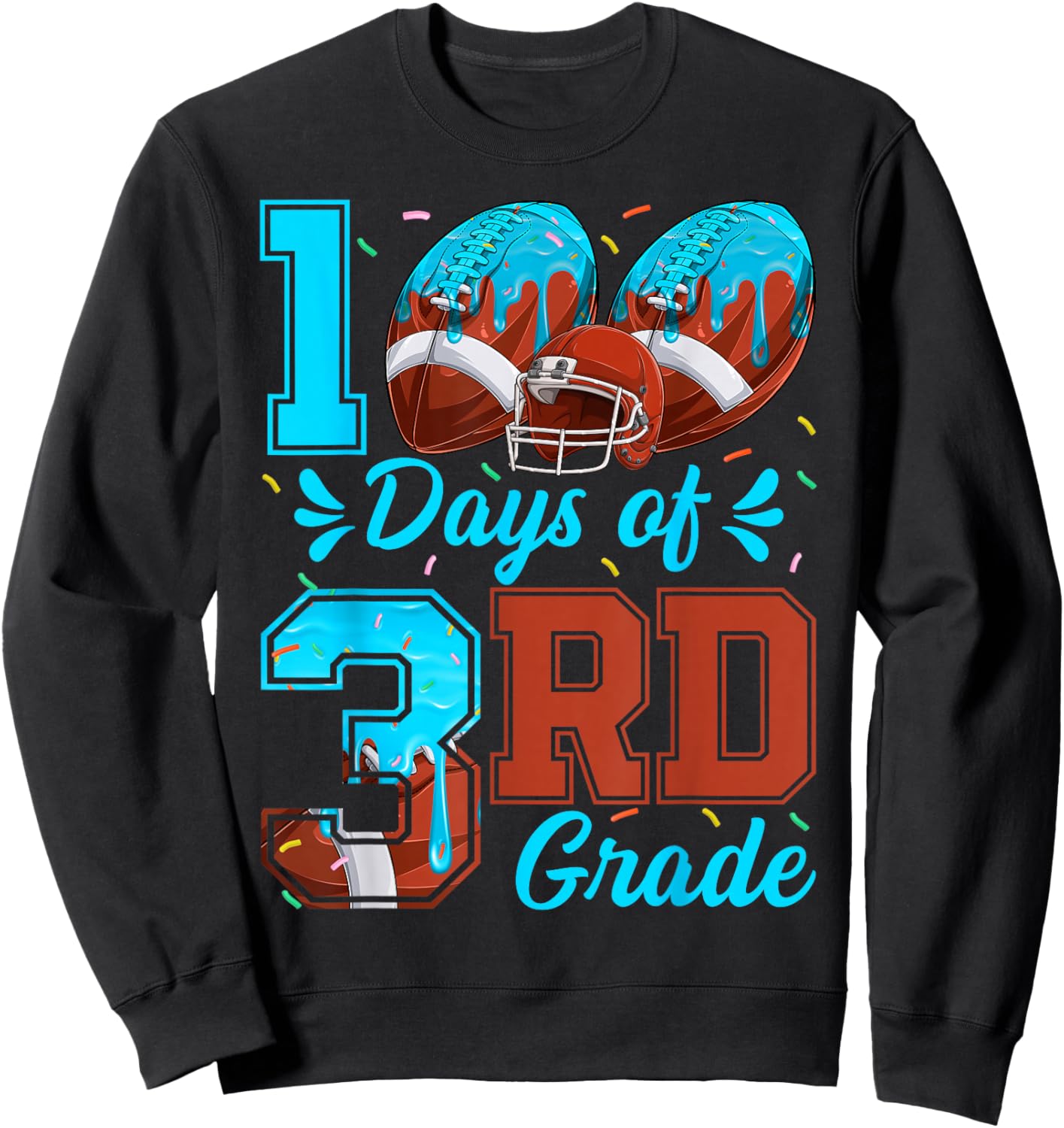 100 Days of 3rd Grade Football 100th Day of School Boys Kids Sweatshirt - Sweatshirt | Black