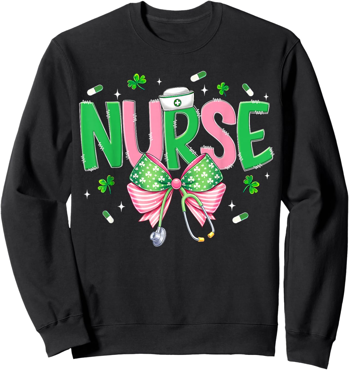 Irish Coquette Nurse Stethoscope Scrub St Patricks Day Nurse Sweatshirt - Sweatshirt | Black