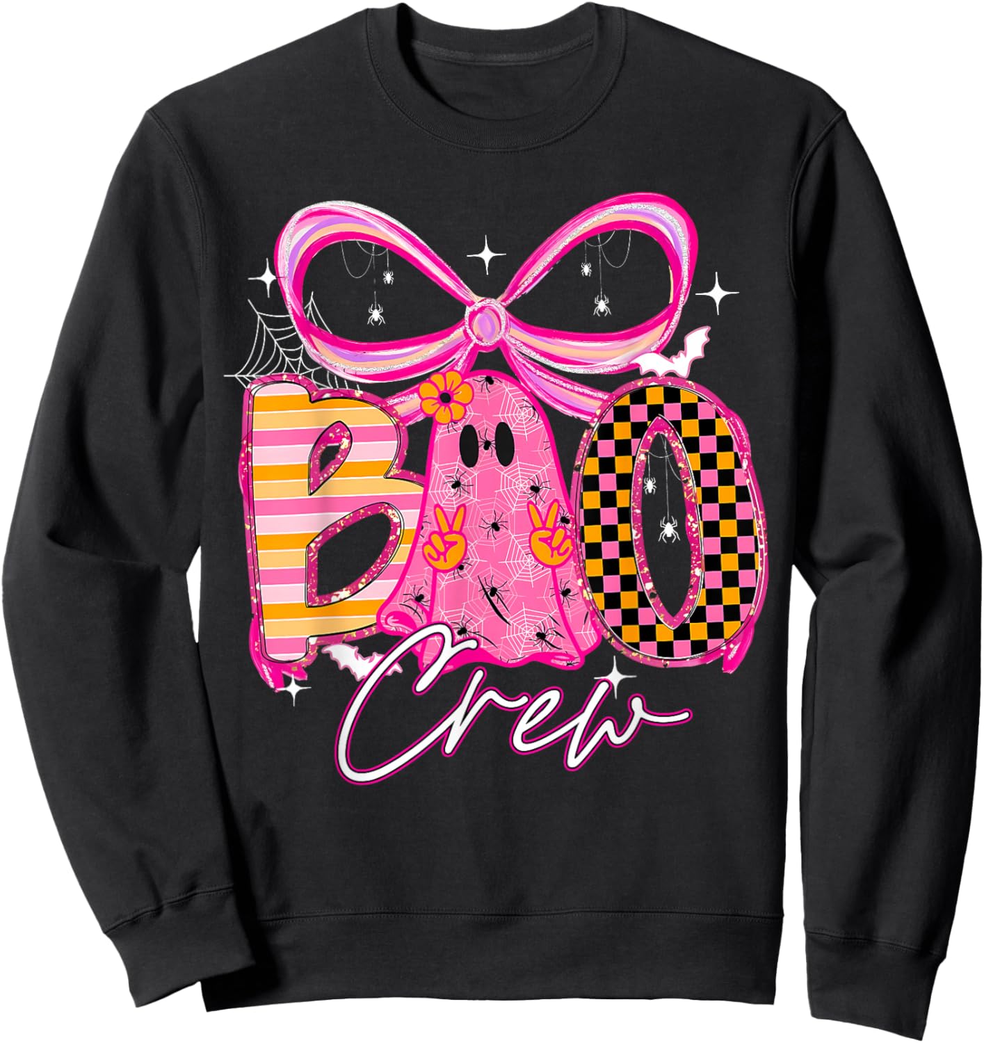 Boo Crew Cute Coquette Bow Ghost Halloween Women Kids Sweatshirt - Sweatshirt | Black