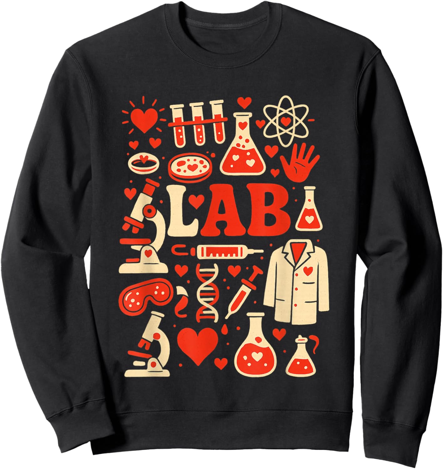 Retro Groovy Valentines Lab Tech Medical Laboratory Science Sweatshirt - Sweatshirt | Black