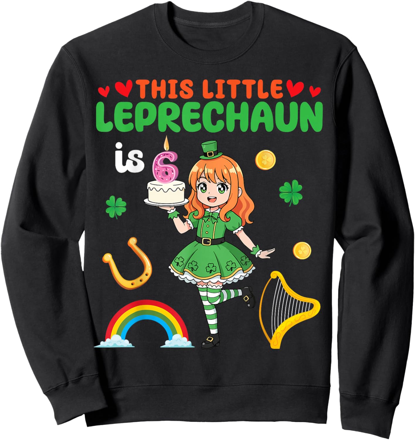 This Little Leprechaun is 6th Birthday St Patrick's Day Girl Sweatshirt - Sweatshirt | Black