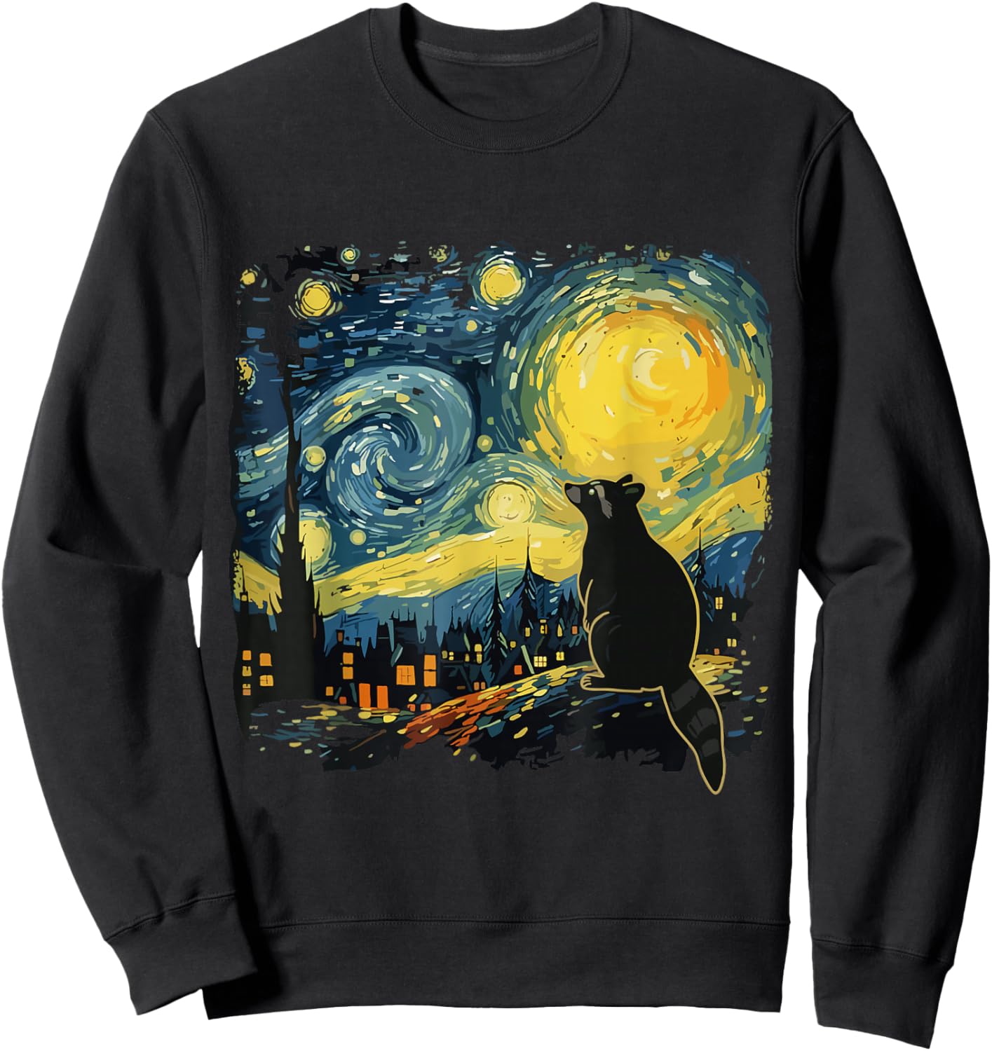 Starry Night Raccoon Van Gogh Art Funny Animal Men Kids Sweatshirt - Sweatshirt | Black