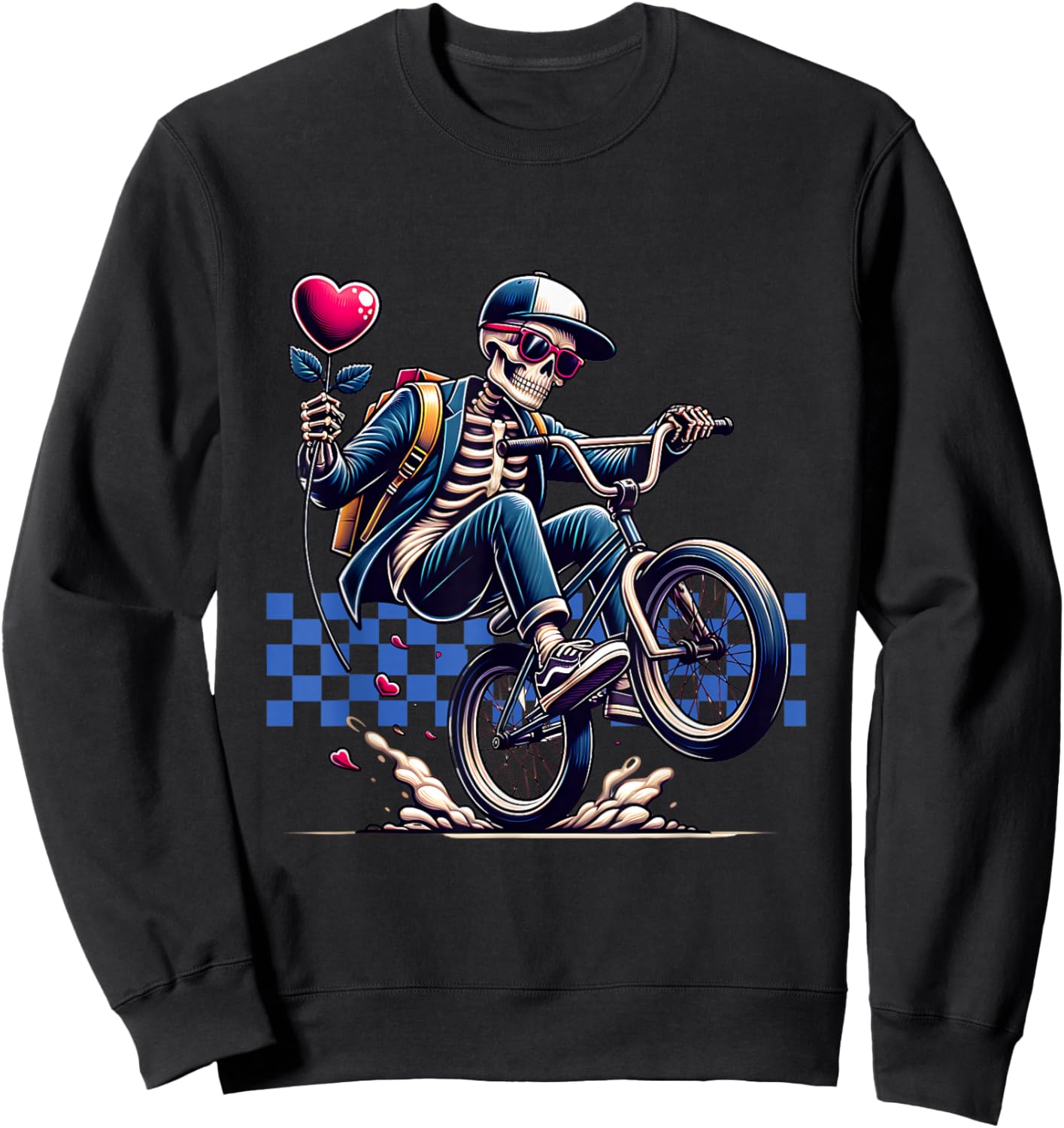 Valentine Boy Skeleton Riding a BMX Bike - Valentine Party Sweatshirt - Sweatshirt | Black