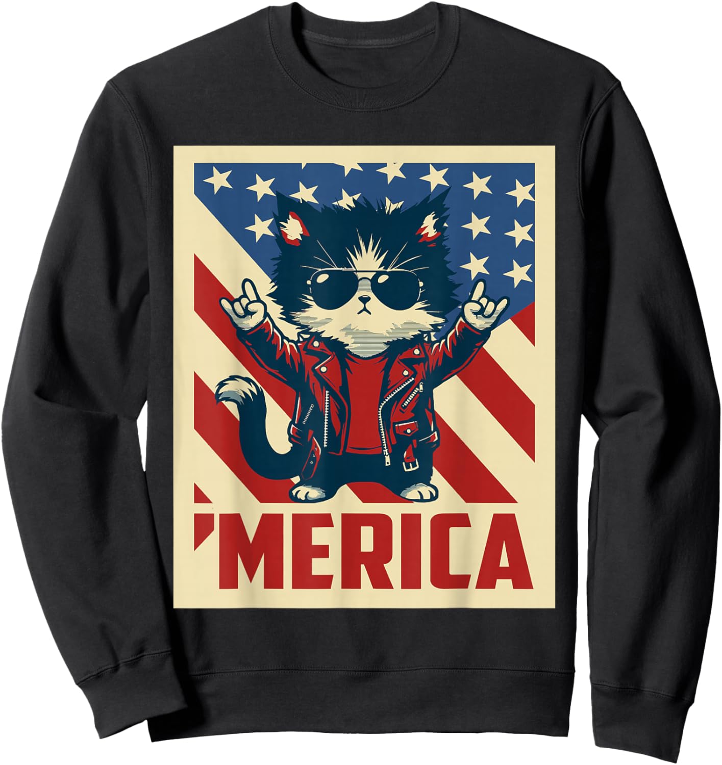 USA Flag Cat 4th of July Men Women Kids Funny Patriotic Sweatshirt - Sweatshirt | Black