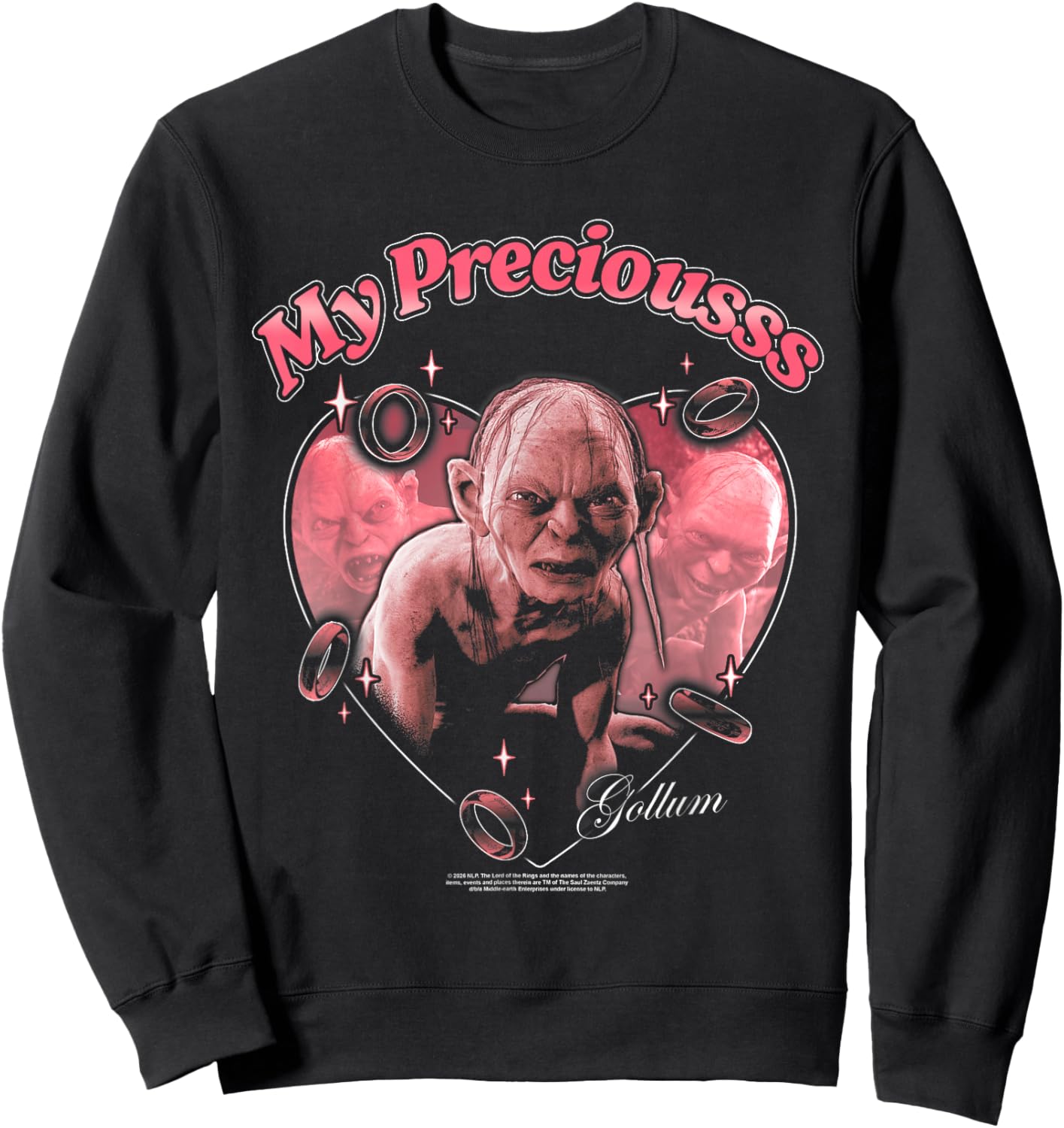 LOTR Gollum My Precious Hearts Valentine's Day Fantasy Movie Sweatshirt - Sweatshirt | Black