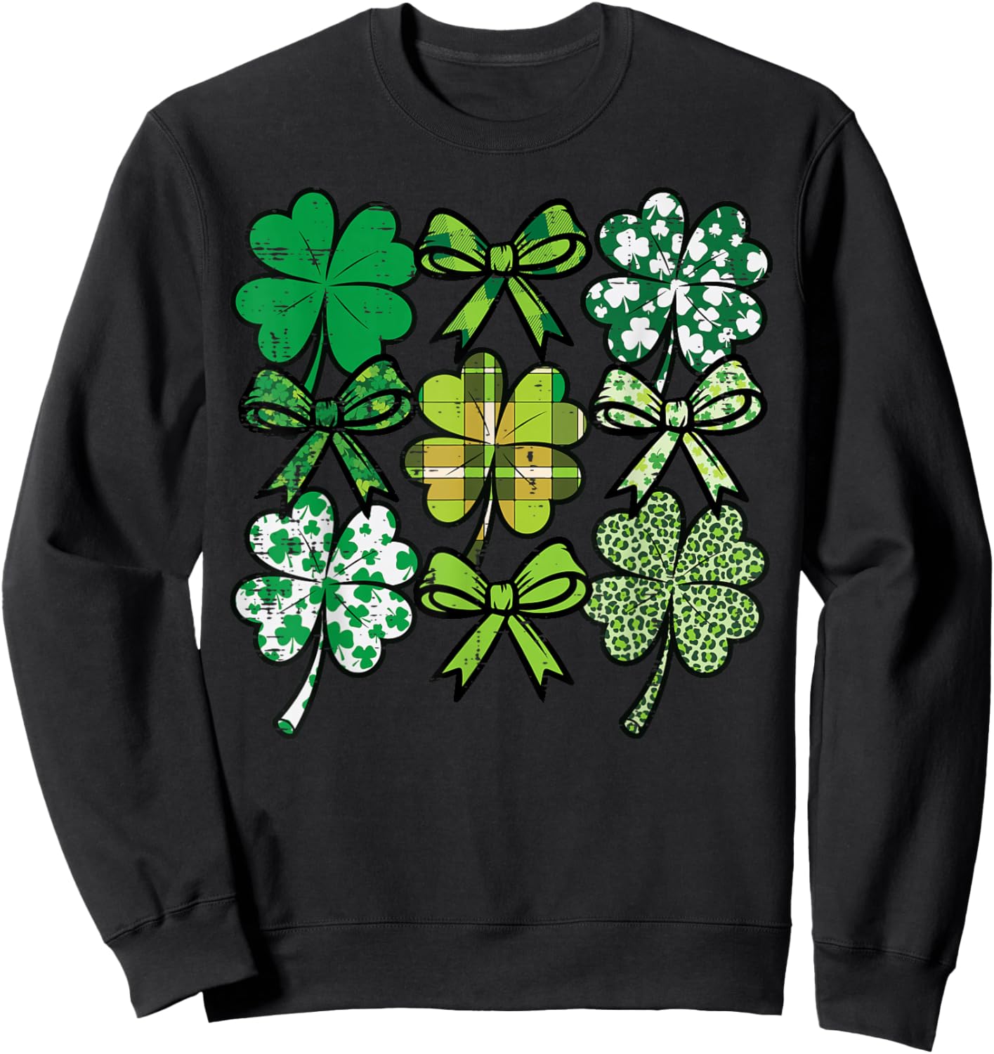 St Patricks Day Coquette Shamrock Saint Pattys Women Girls Sweatshirt - Sweatshirt | Black
