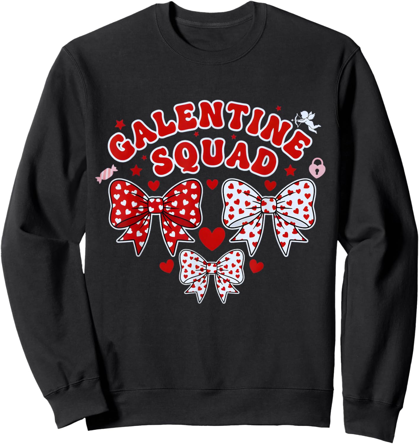 Galentine's Day Galentines Squad Valentine Day Coquette Bow Sweatshirt - Sweatshirt | Black