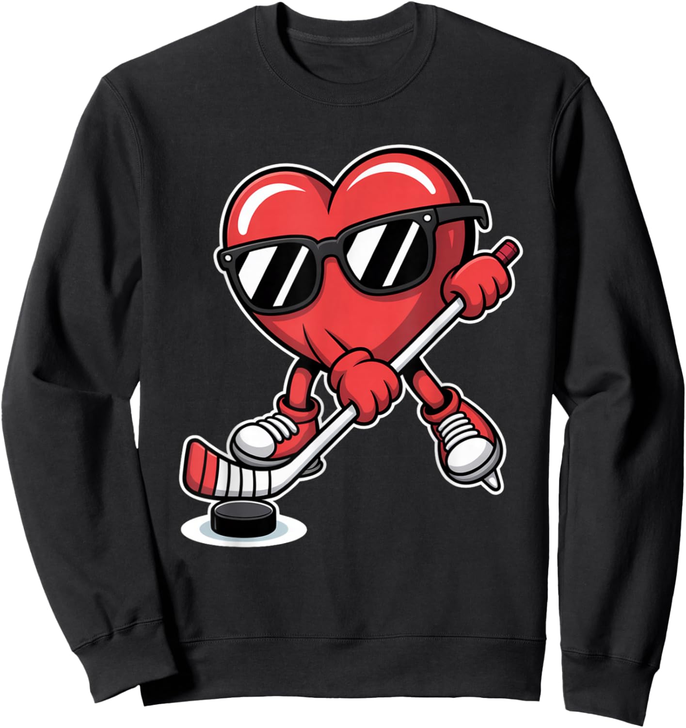 Funny Hockey Player Valentine's Day Heart Skating Girls Boys Sweatshirt - Sweatshirt | Black