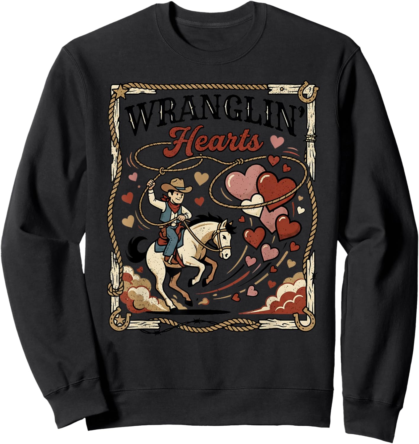 Wranglin Hearts Cowboy Western Valentine Boy Country Design Sweatshirt - Sweatshirt | Black