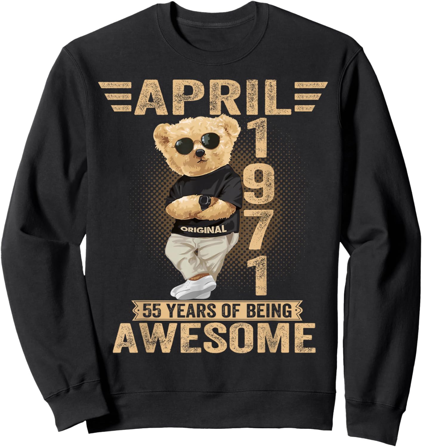 April 55th Birthday Men Women 1971 Awesome Teddy Bear Sweatshirt - Sweatshirt | Black