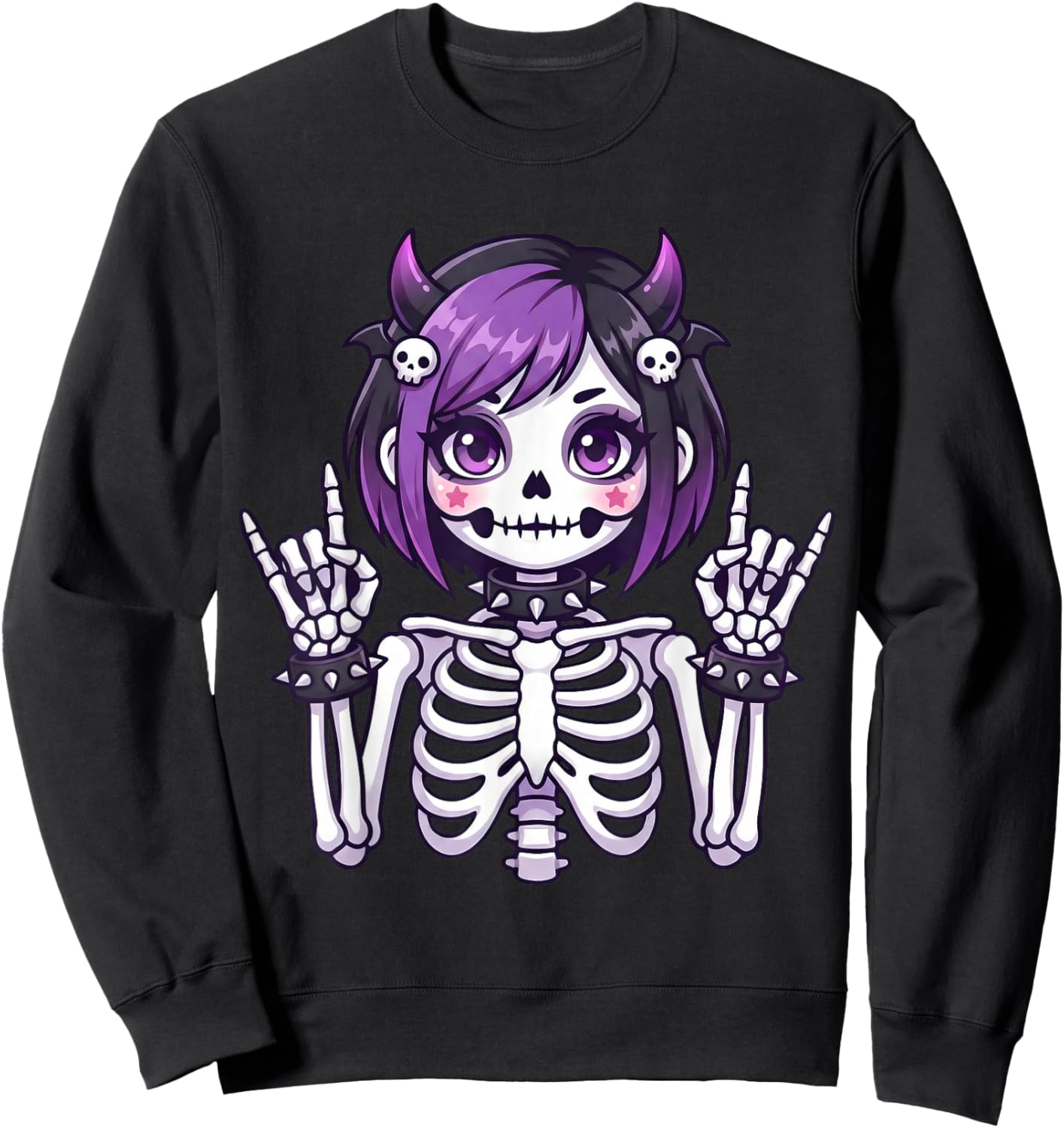 Cute Kawaii Goth Girl Skeleton Punk-Goth Alternative Apparel Sweatshirt - Sweatshirt | Black