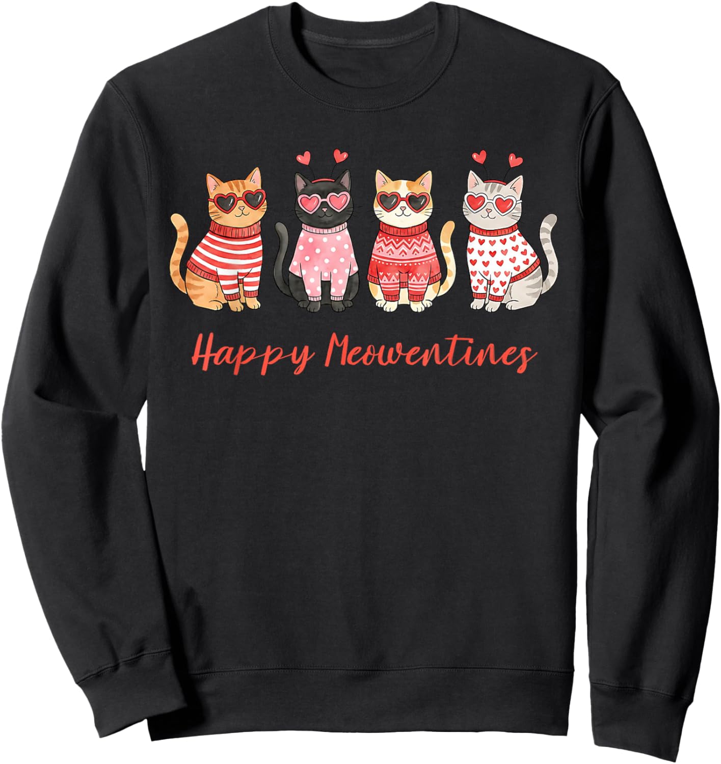 Happy Meowentines Cute Cats Funny Valentines Day Sweatshirt - Sweatshirt | Black