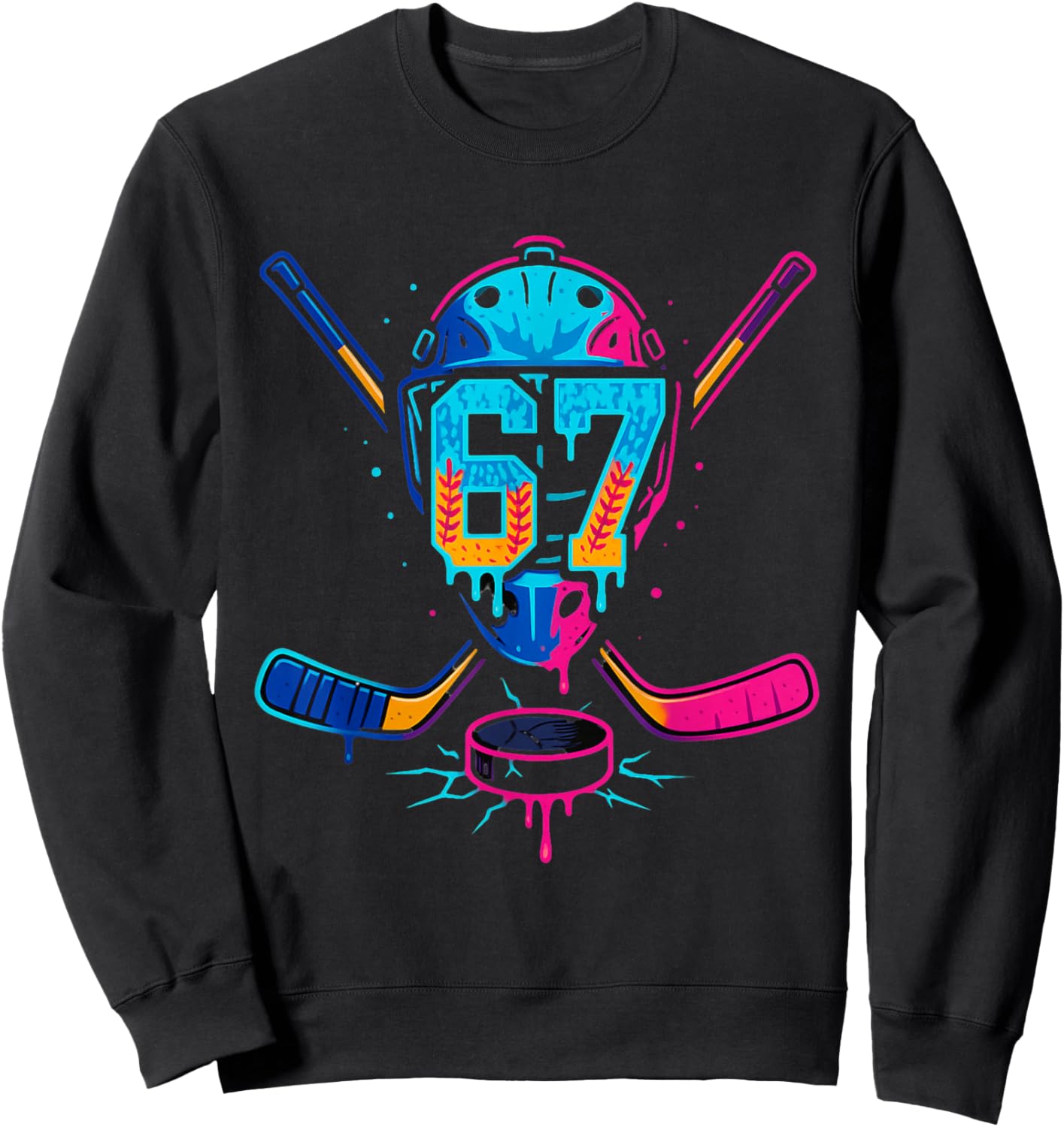 Hockey Ice Cream Drip Number 67 Player 67th Birthday Sweatshirt - Sweatshirt | Black