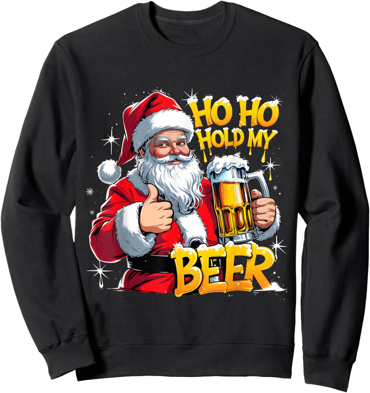 HoHo Hold My Beer Funny Santa Christmas Art Sweatshirt - Sweatshirt | Black
