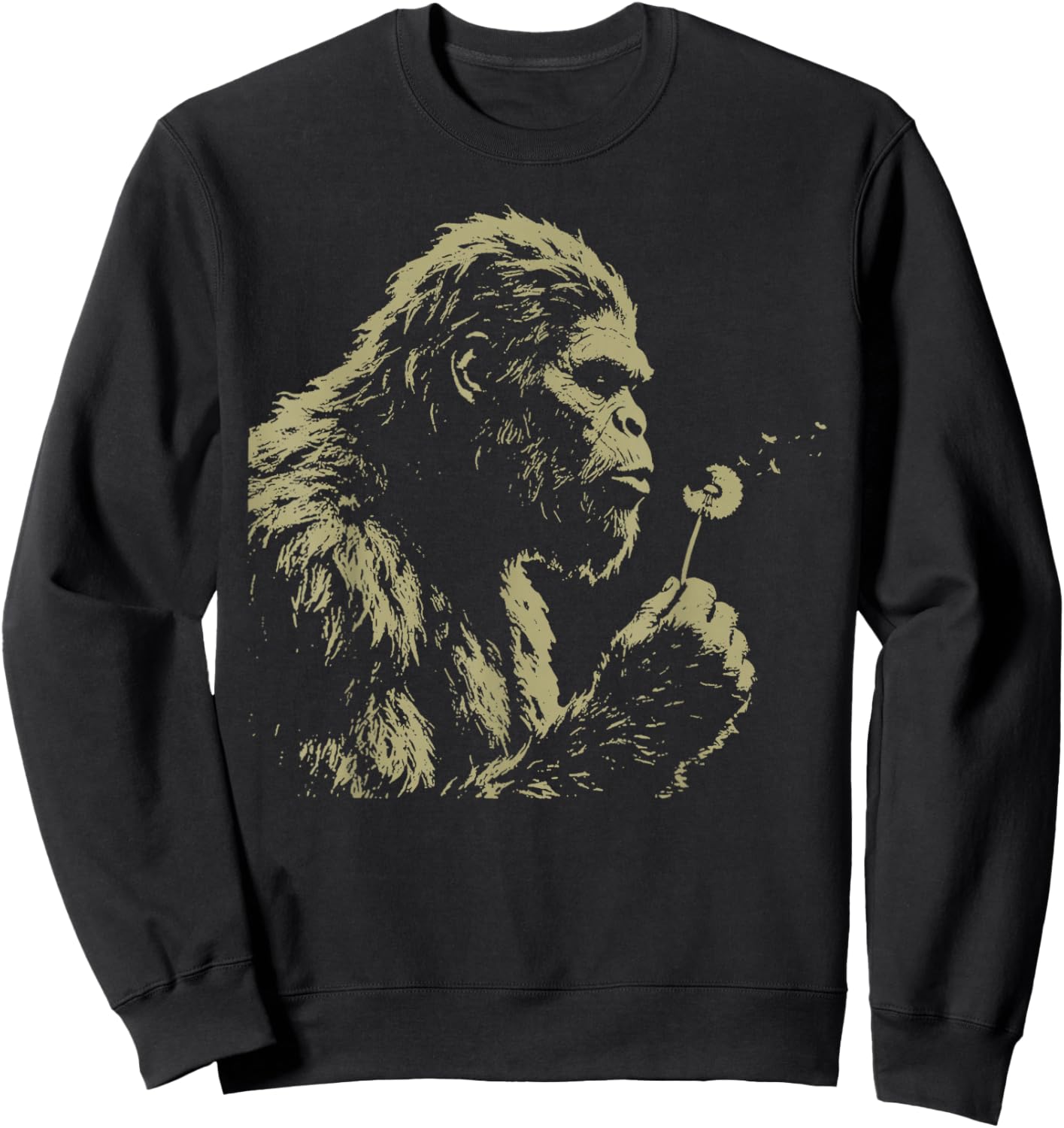 Blowing Wishes Funny Bigfoot Blowing Dandelion Vintage Art Sweatshirt - Sweatshirt | Black