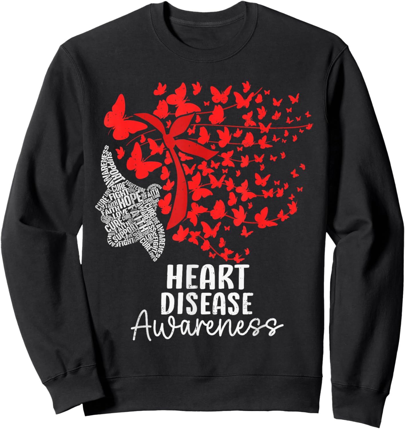 Heart Disease Awareness CHD Butterfly Heart Health Sweatshirt - Sweatshirt | Black