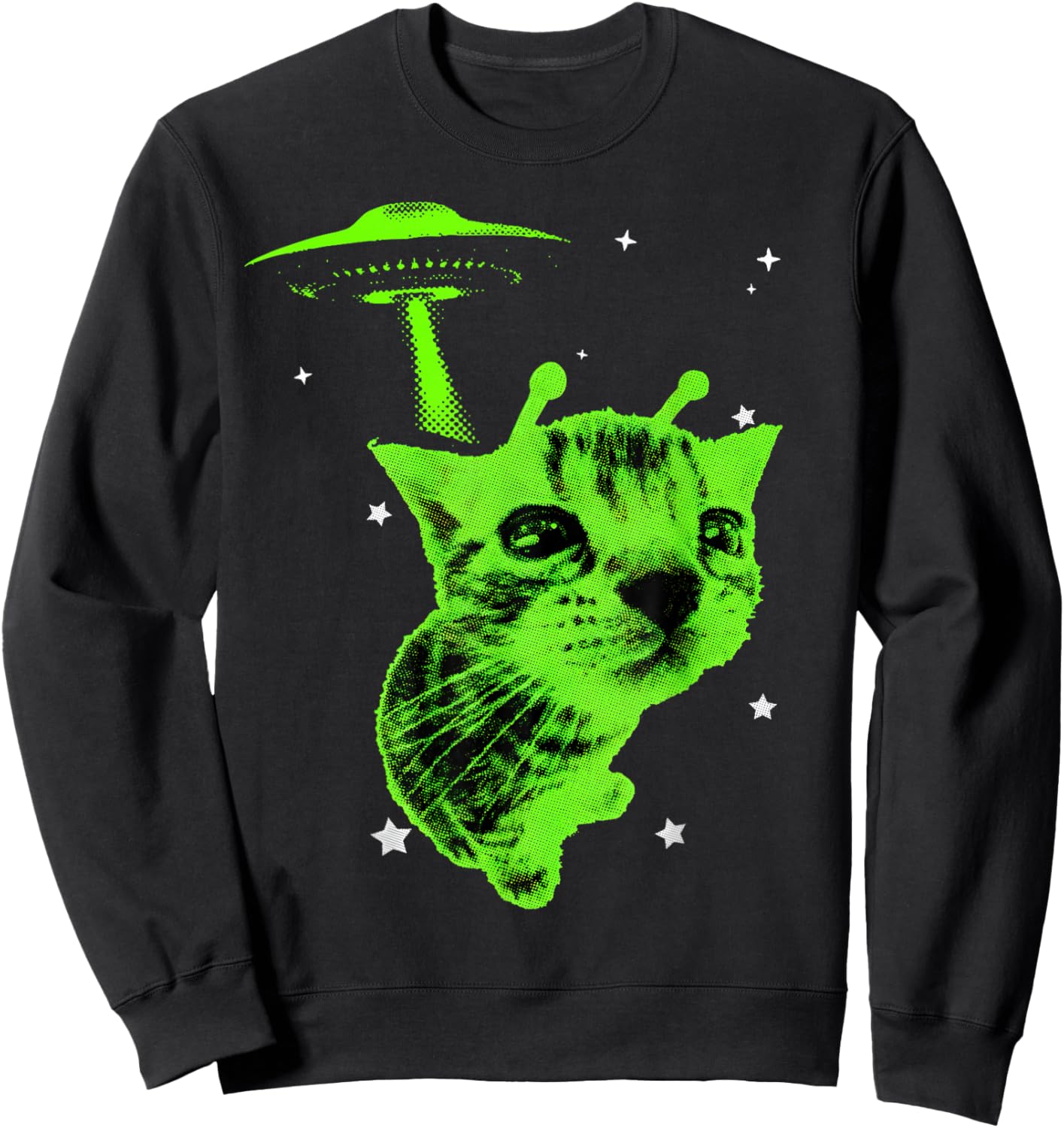 Alien Cat Meme UFO Vintage Y2K Funny Silly Cat Sweatshirt - Sweatshirt | Black